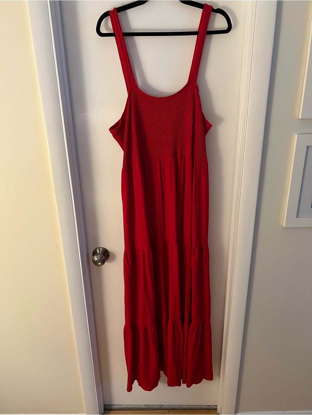 Red Maxi Sundress with Smocked Bodice XL